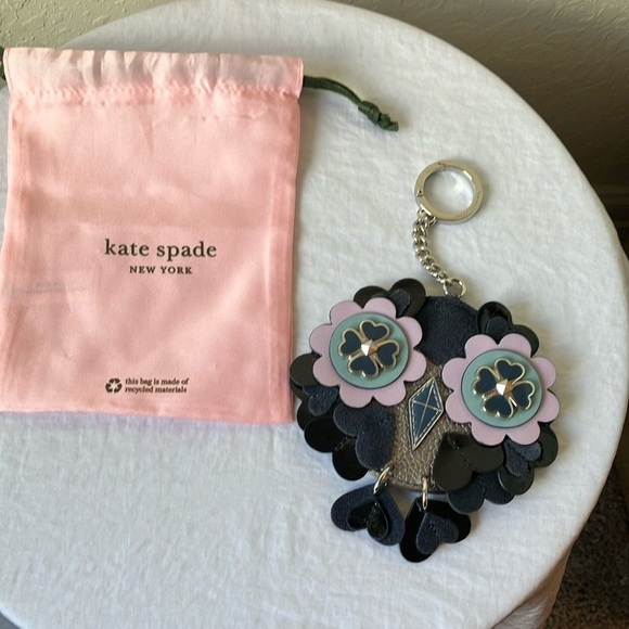 Kate Spade: Nightcap “Baby Zibbi” Owl Leather Keychain/Charm- Silver Tone- 7” - Picture 1 of 16